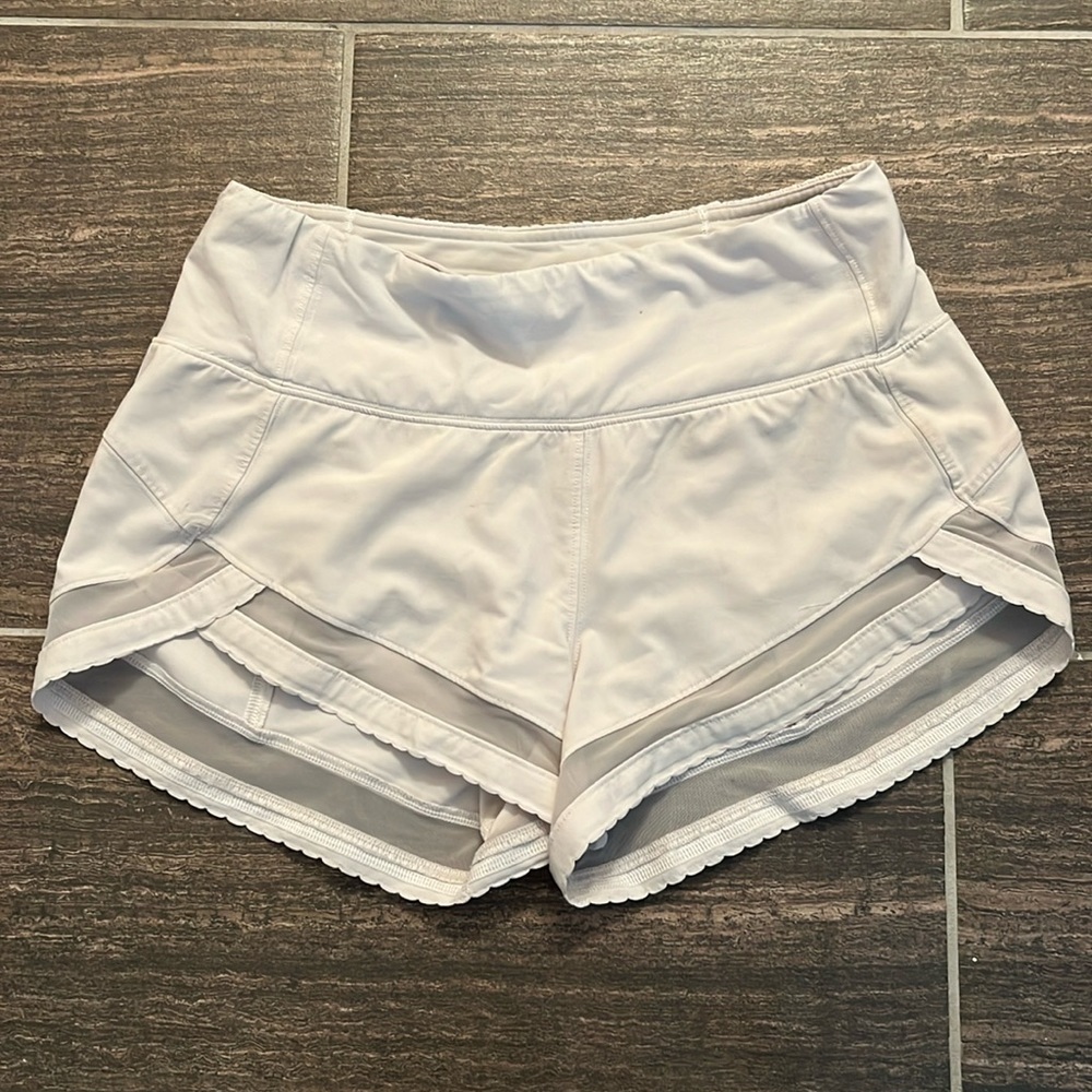 lululemon White Shorts with Mesh Hem Detail size 2
